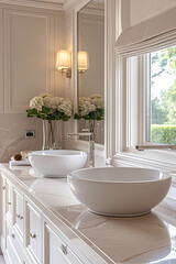 A Spacious Newly Designed Bathroom - A Bathroom With White Sink And Flowers - 763198965