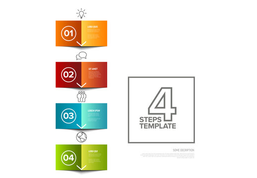 Four simple colorful folded editable paper steps process infographic template