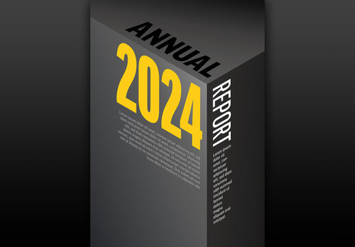 Dark modern annual report front cover page template with isometry yellow 3d title