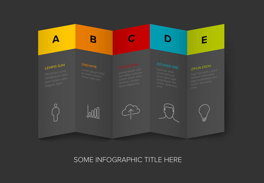 Multipurpose five steps infographic made from dark folded paper