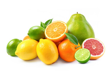 Naklejka na ściany i meble Group of citrus fruits on white background.