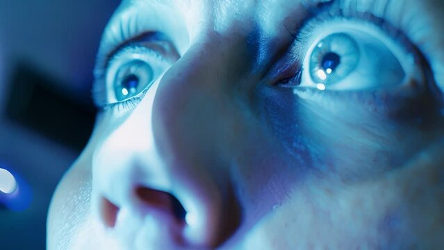 A closeup of a patients face as they experience an intense fear or phobia in a safe and controlled environment through the use of augmented reality therapy.