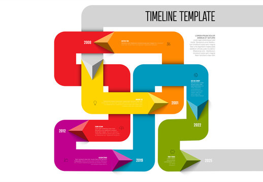 Infographic tangle timeline template with triangle arrows on thick color line