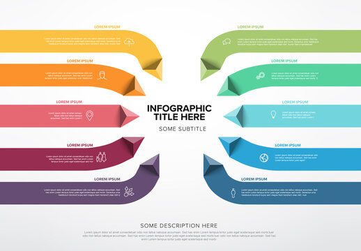 Multipurpose Infographic template with ten pastel color stripes with triangle arrows elements