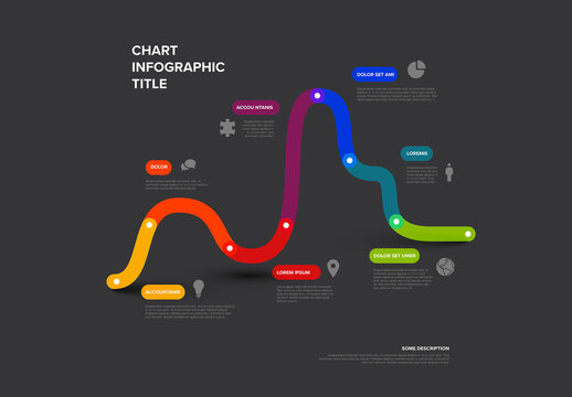 Thick line dark growth Infogrpahic vertical timeline diagram template