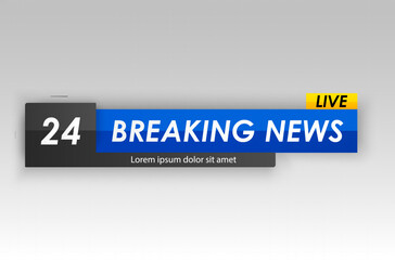 Breaking news template with red and blue badge, Breaking news text on dark blue with earth and world map background, TV News show Broadcast template widescreen ratio, vector illustration