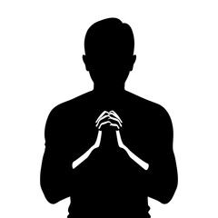 Man praying silhouette. Hands folded for prayer. Vector illustration