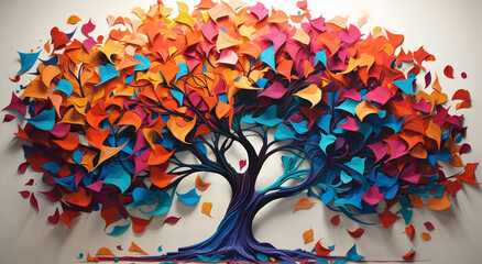 Colorful tree made of folded paper