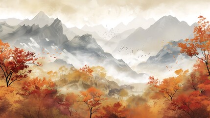 haiku or a series of haikus inspired by the serene beauty of the autumn mountain panorama. Focus on conveying the essence of the season in a concise form