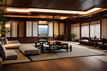 Fotobehang Big living area in luxury room or hotel japanese style decoration © Ateeq