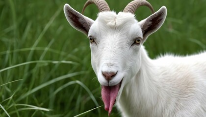 A Goat With Its Tongue Curled Around A Blade Of Gr Upscaled 5