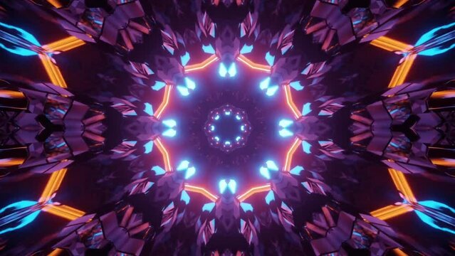 Captivating VJ loop with dynamic and trippy neon hypnotic seamless patterns with Abstract animation sequence of multicolored graphic ornaments patterns