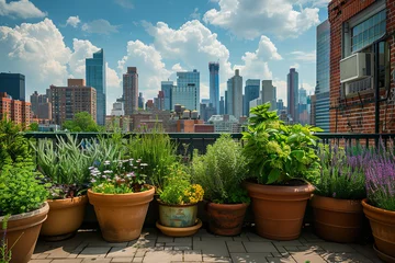 Crédence de cuisine en verre imprimé Etats Unis Urban Rooftop Garden Oasis Amidst the City