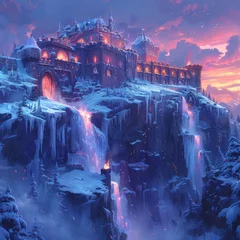 Fotobehang Icy citadel with frozen waterfalls © AlexCaelus