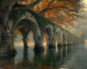Naklejka premium River cathedral ivy-covered arches