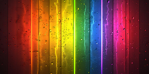 Abstract Panoramic Neon Background With Glowing Colorful Lines - A Rainbow Colored Lines On A Wall