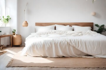 Fototapeta na wymiar cozy home bedroom interior with unmade bed