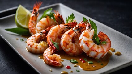 
Delight in the savory elegance of roasted shrimp, accompanied by fresh tomatoes, vibrant greens, and fluffy rice. This hand-drawn vector illustration captures the delectable essence of a sumptuous se - obrazy, fototapety, plakaty