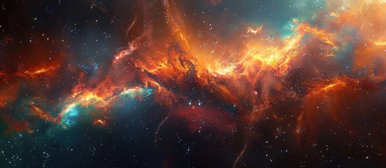 Tuinposter The scenery resembles a celestial painting with swirling clouds, cosmic atmosphere, and a vast sky. It captures the essence of a galaxy floating in space © 2rogan