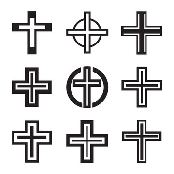 Christian cross icon collection. Vector illustration set.
