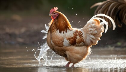 A Hen With Her Feathers Ruffled Shaking Off Water Upscaled 2 - obrazy, fototapety, plakaty