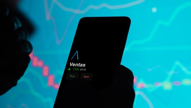 January 15th 2024. The logo of Ventas on the screen of an exchange. Ventas price stocks, $VTR on a device.