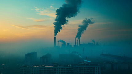 Pollution Factory Smoke in Air with Sky Bad for the Environment - obrazy, fototapety, plakaty