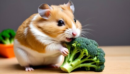 A Hamster Nibbling On A Piece Of Broccoli Upscaled 7