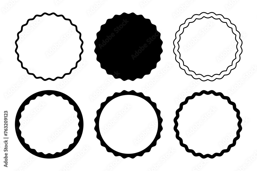 Wall mural set of different wiggly circle frames. round shapes with squiggly borders. wavy photo vignettes, mir