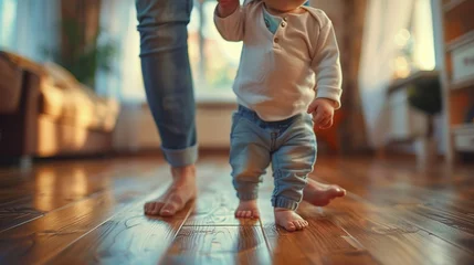Foto op Plexiglas Baby Taking First Steps with Family's Support © Custom Media