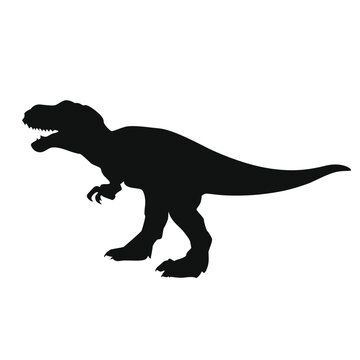 Tyrannosaurus rex silhouette sign. Dinosaur black symbol. Jurassic prehistoric t-rex. Ancient predator vector illustration. Aggressive creature design isolated on white background.