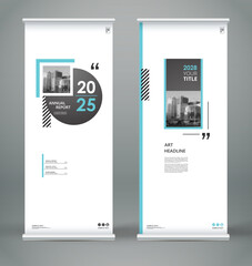 Abstract composition. White roll up brochure cover design. Info banner frame. Text font. Title sheet model set. Modern vector front page. City view brand flag. Circle figures icon. Ad flyer fiber