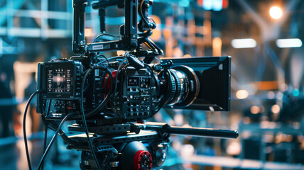Professional film camera setup for a high-budget production shoot. - obrazy, fototapety, plakaty