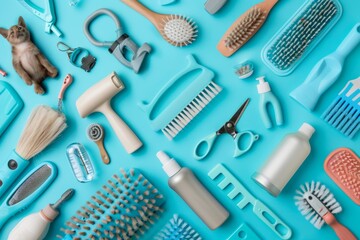 Playful Pet Grooming Tools Collection, Stylish Care Items