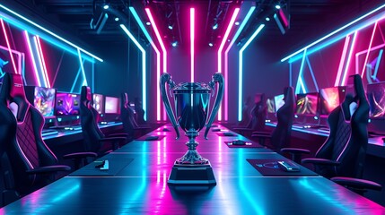 the intensity of an esports competition with an image highlighting the esports winner trophy  - obrazy, fototapety, plakaty