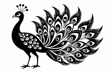 Peacock vector silhouette white background