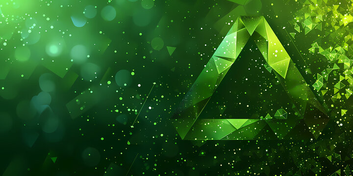 Abstract Green Neon Background With Triangular Shape, Laser Rays And Glowing Lines - A Green Triangle With Dots
