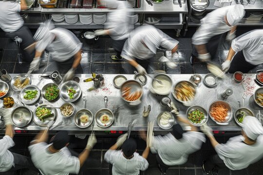 Professional Chefs and Servers in a Fast-Paced Kitchen Environment
