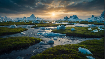 Exploring the Impact of Global Warming Through Stunning Images of Melting Icebergs - obrazy, fototapety, plakaty