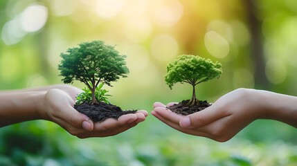 tree in two hands with very different environments Earth Day-Global Warming and Pollution