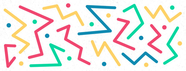 zig zag line and dot doodle cartoon in rainbow and white color background. Vector illustration. Suitable for backdrop, landing page and web.