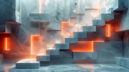 Illuminated Stairs: A Red Glow