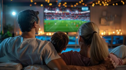 Fototapeta premium Family Watching Football Match at Home