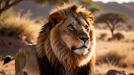 Lion in Wild Portrait - Majestic King of the Jungle