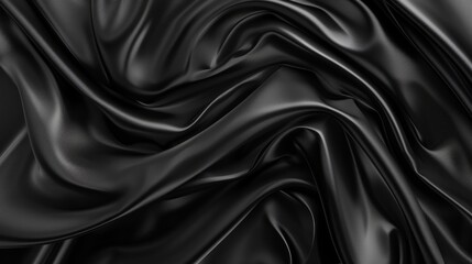 Obraz premium Elegant Black Silk Fabric Undulating in a Graceful Abstract Wave Pattern