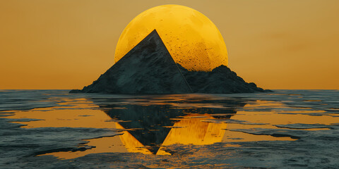 Abstract Fantastic Geometric Background - A Pyramid And The Moon