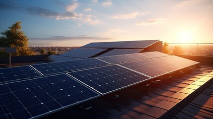 solar panels rooftop system - obrazy, fototapety, plakaty