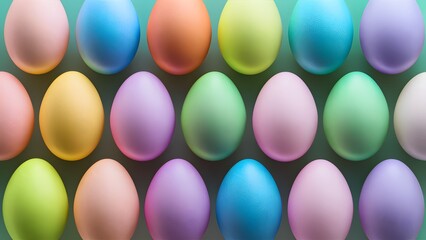 Brightly colored Easter Eggs arranged in a fun, festive pattern