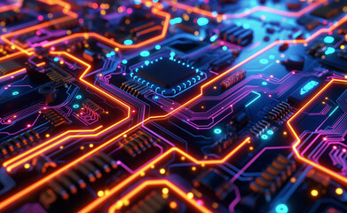 Fototapeta na wymiar Futuristic neon-lit circuit board