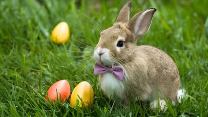 Charming Easter Bunny with a bowtie, bringing joy to the season